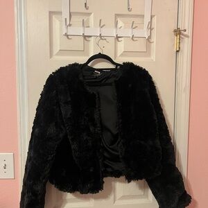 Line and Dot Large Chic Black Faux Fur Jacket